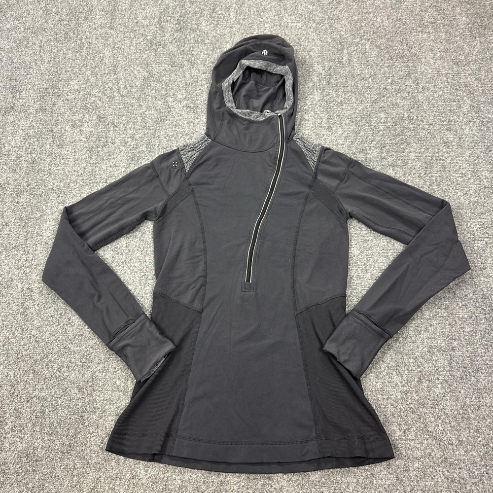 Lululemon Hoodie‎ Womens 6 Black Colorblock 1/2 Zip Pullover Thumbholes Pocket